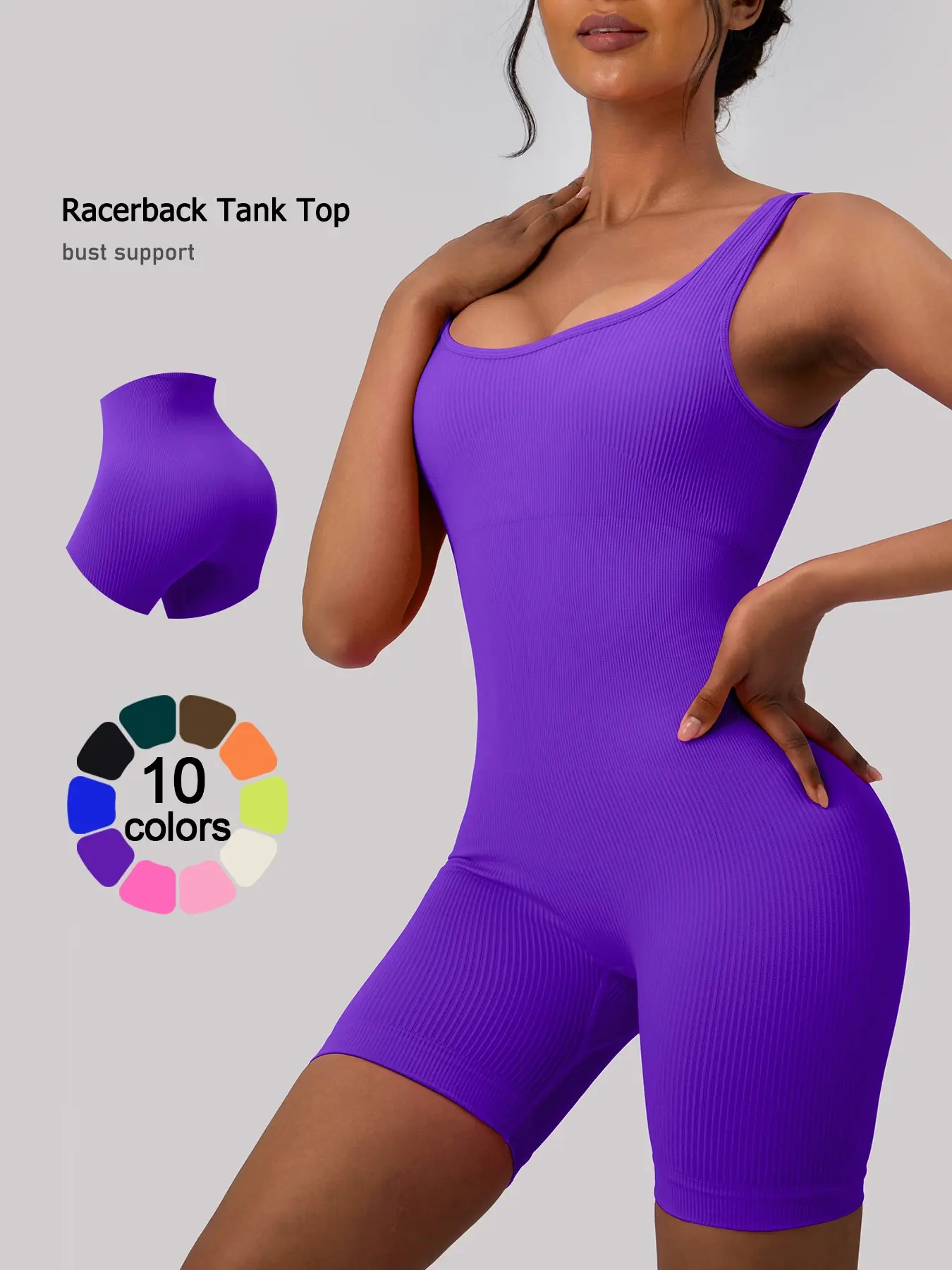 Women's Sportswear One-Piece, Soft Vertical Groove Fabric, Breathable, Non-Irritating, Wide Straps, Slim Fit, Smooths Belly Fat, Enhances Hip Line, Sports Tank Jumpsuit