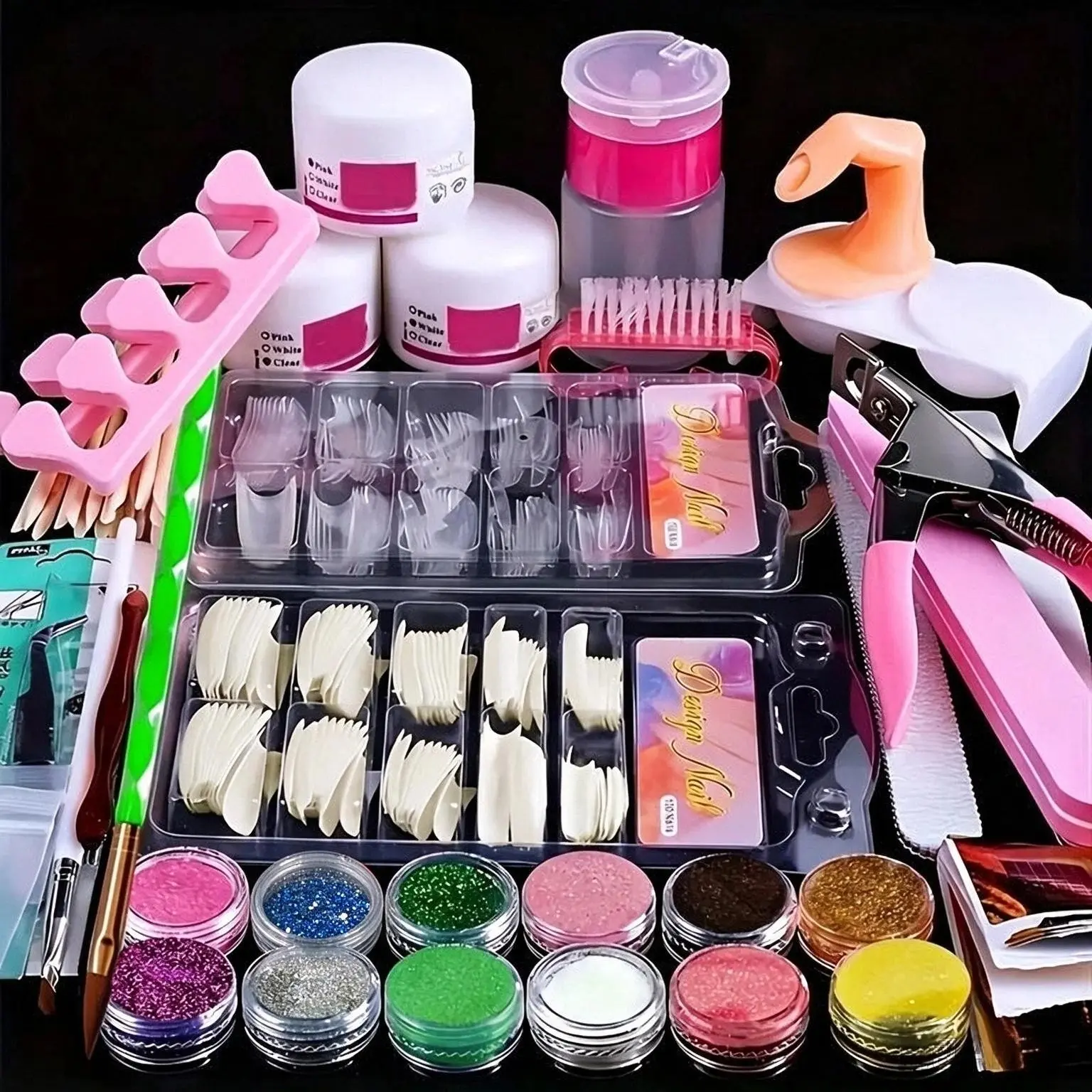 23-in-1 Acrylic Nail Kit for Beginners, 12-Color Glitter Powder & Nail Extensions with Nail Tips and Manicure Tools, Complete Professional Nail Art Set