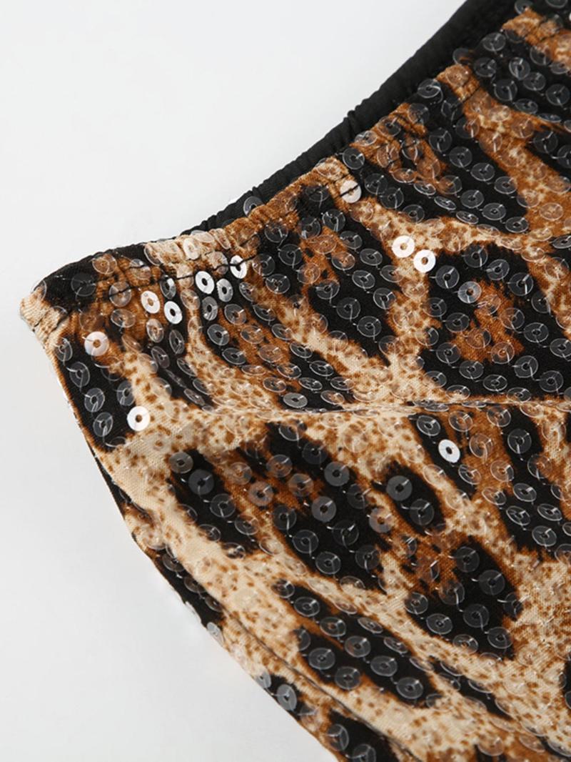 2025 Trendy, Women's Leopard Print Glitter Sequins Shorts, Casual Comfy Fitted Fashion Shorts for Daily Wear, Ladies Bottoms for All Seasons