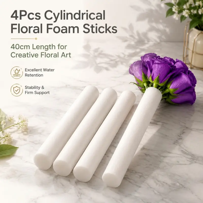 4 pack cylindrical floral foam sticks, water absorbent flower arranging foam rods, stable fresh flower holder, ideal for wedding bouquets, DIY Floral Decoration and handmade floral art crafts