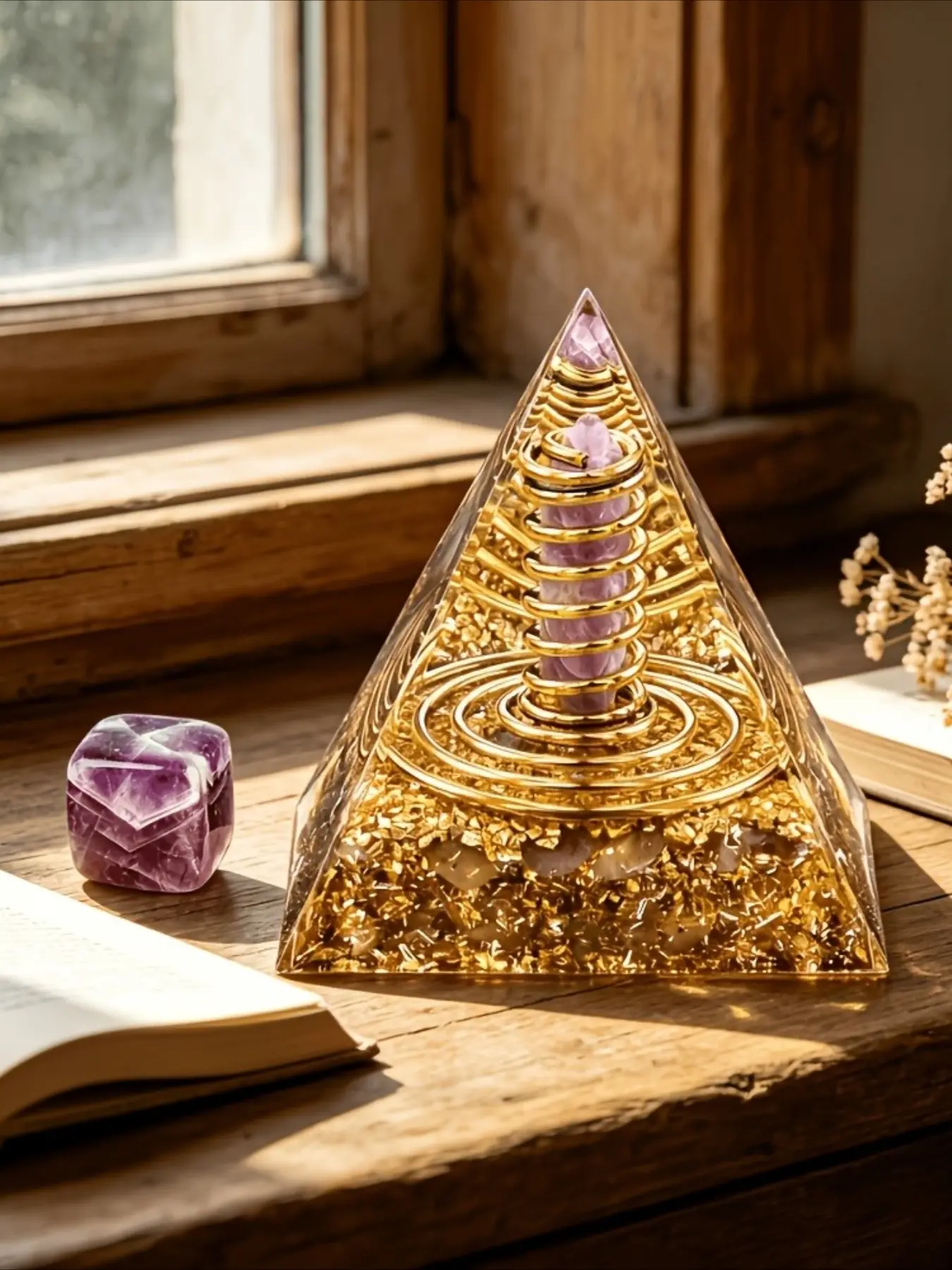 2pcs A Hand-polished Natural Amethyst Cube Taogeng Resin Pyramid Decorative Piece, Crystal Decorative Ornaments, Suitable for Home Decoration, as a Collection Item, or as a Gift for Family and Friends, Birthday and Valentine's Day Present