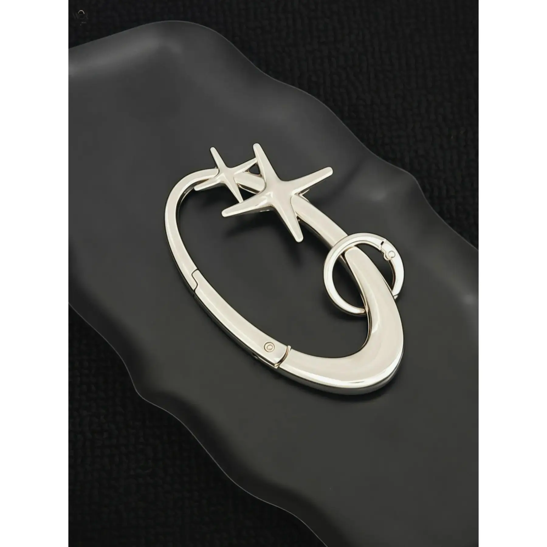 Y2K Silver Double Starfish Large Oval Carabiner Clip, Detachable Mini Spring Ring Keychain, Streetwear Jeans Pants Waistband Decorative Hardware Accessory