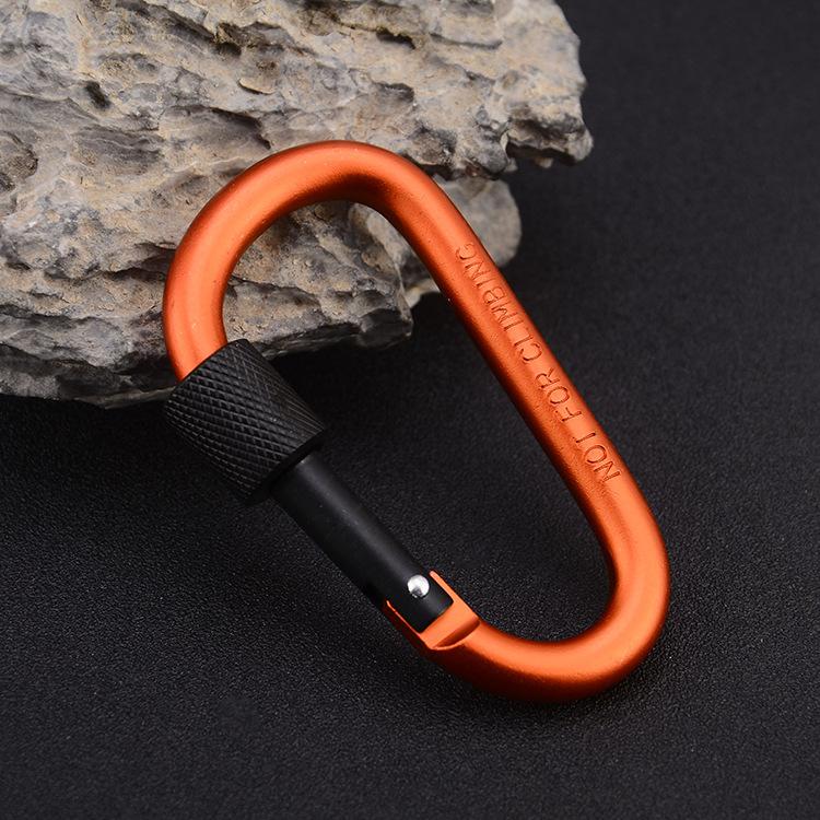 Outdoor Climbing Carabiner Hook Quick-Release D-Type Lockable Aluminum Alloy Extra Strong Durable Nut Keychain Backpack Water Bottle Clip 20 Load Capacity 80mm Length