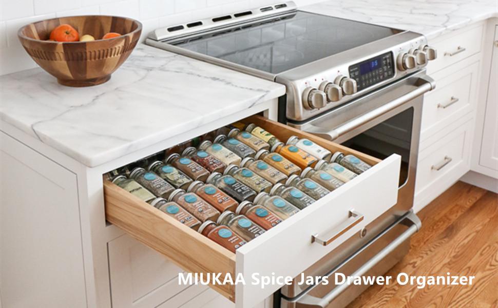 Clear Acrylic Spice Drawer Organizer, 4 Tier- 2 Set Expandable From 13" to 26" Drawer Seasoning Organizer, Kitchen Spice Rack Tray for Drawer/Countertop (Jars not included)