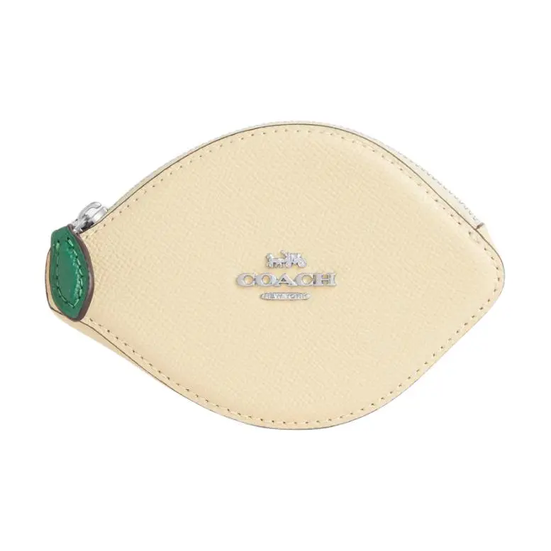 Coach Lemon-Shaped Leather Coin Purse for Women with Brand Logo in Yellow