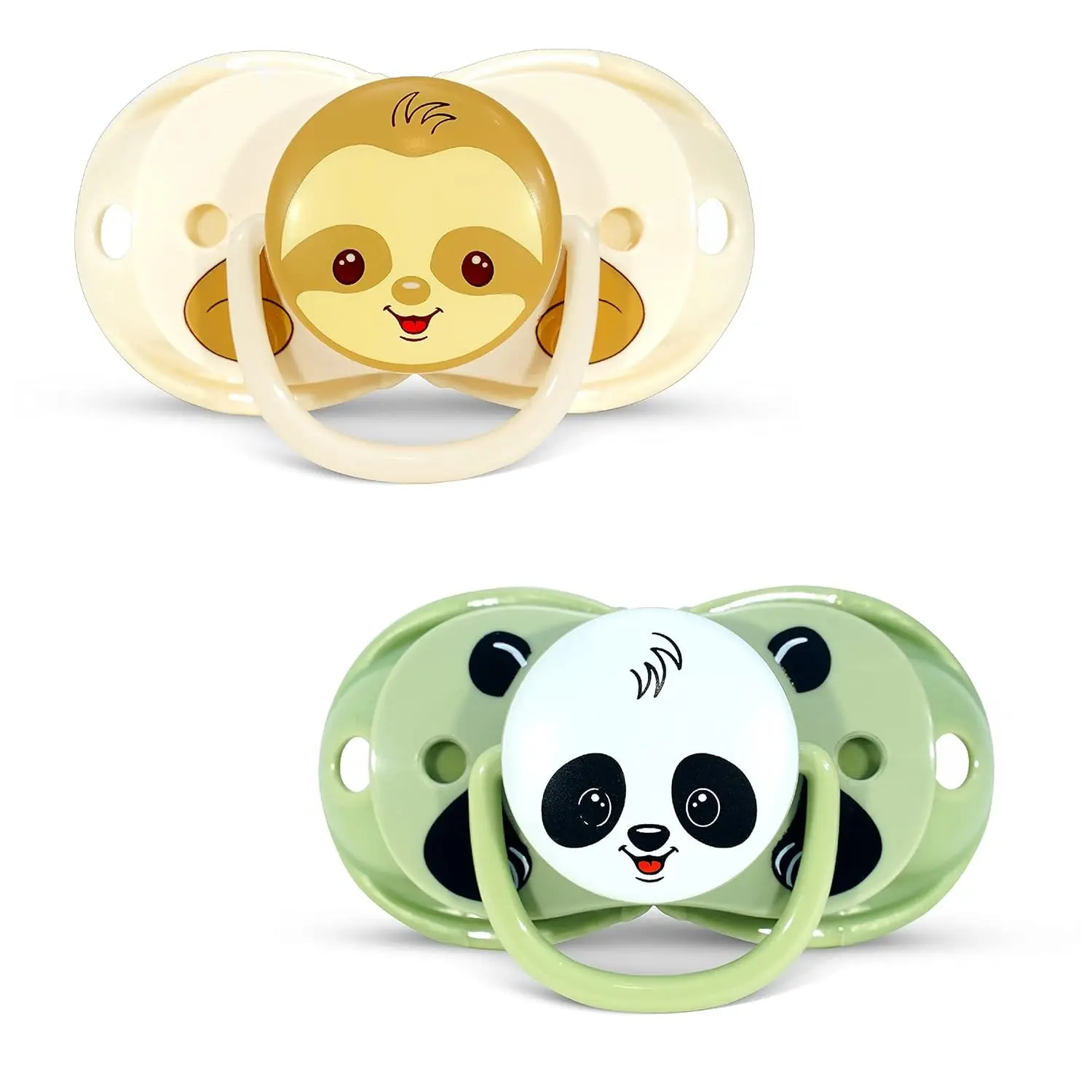 Baby Pacifier 2-Pack with Self-Closing Cap When Dropped - BPA-Free Silicone Orthodontic Nipple, Travel-Friendly, Keeps Nipple Clean, 0-36 Months, Panda/Sloth Design(Gift)