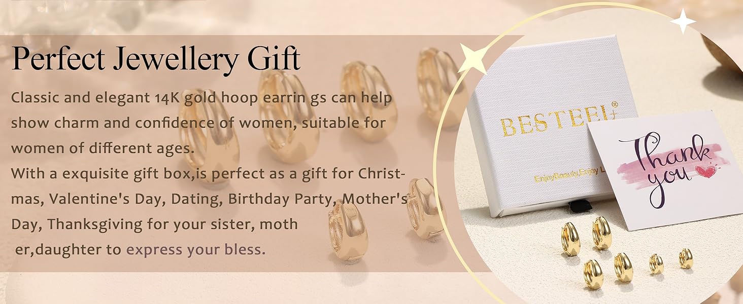 BESTEEL 3Pairs Gold Hoop Earrings Set for Women Chunky Gold Silver Hoop Earrings 14K Gold Filled Hypoallergenic Small Huggie Hoop Earrings Tiny Gold Trendy Thick Hoop Earrings Stacks for Multiple Piercing