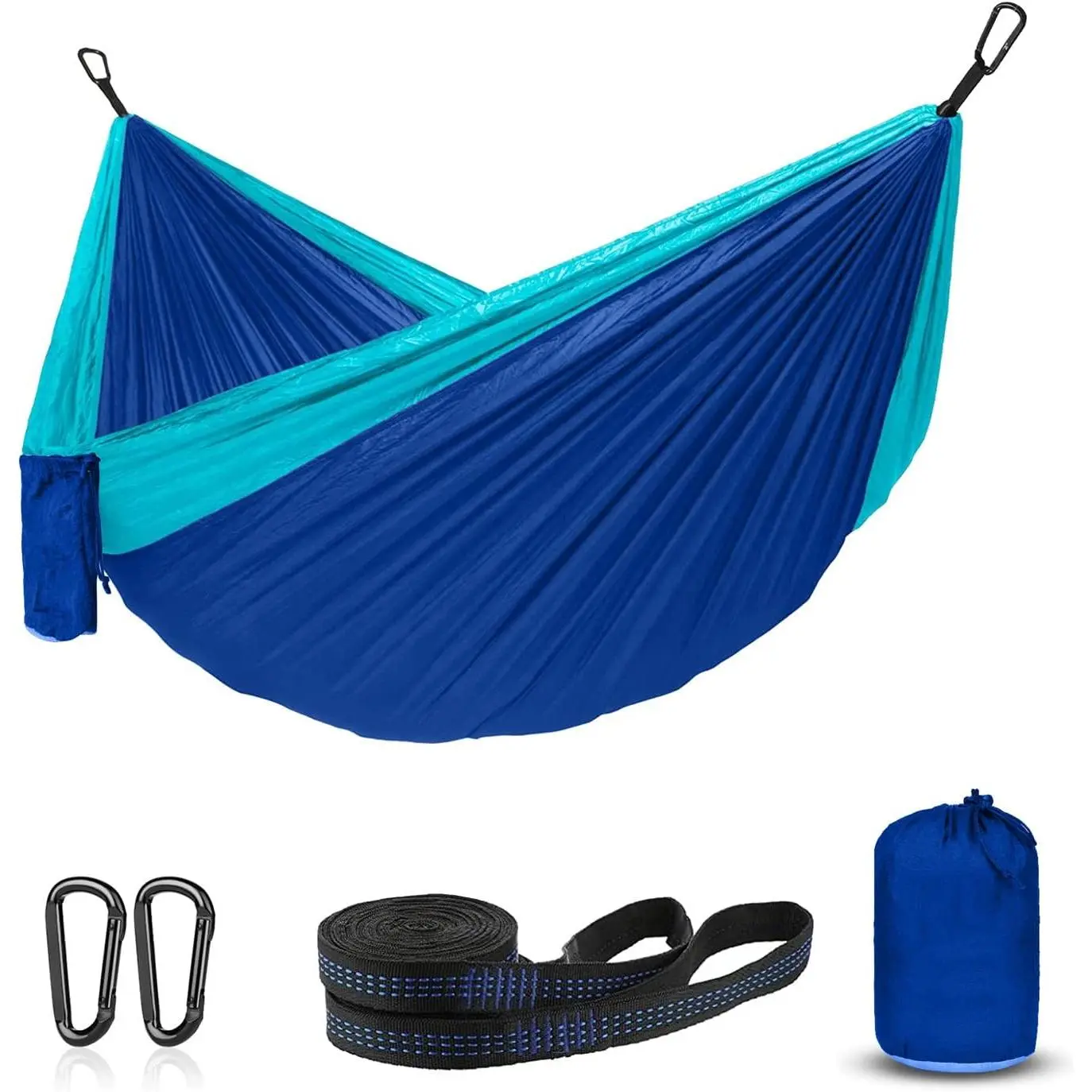 Hammock Camping, Portable Single/Double Hammocks for Outdoor Hiking Travel Backpacking - 210D Nylon Hammock Swing for Backyard & Garden (Blue/Sky Blue)