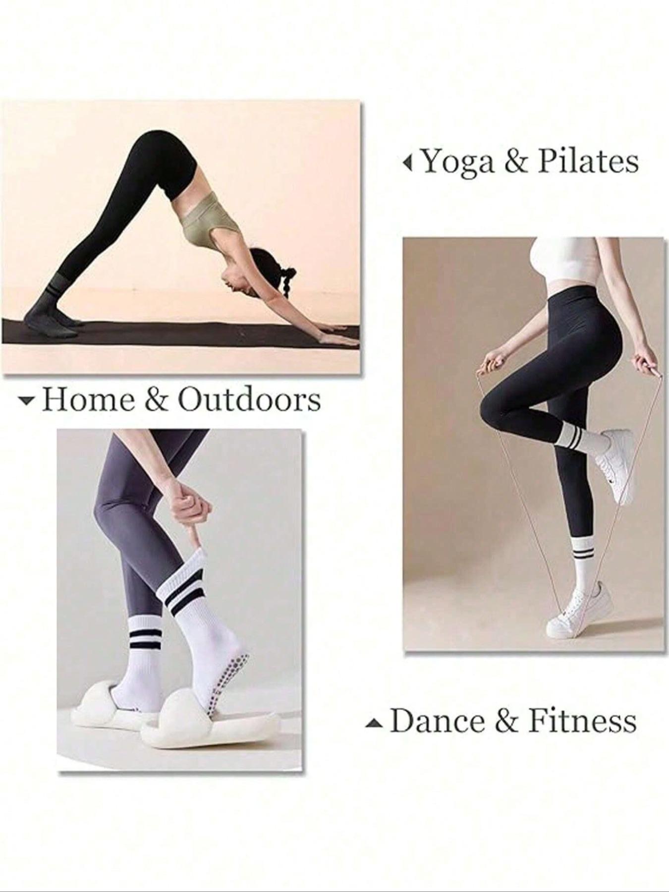 Women's Anti-Slip for Yoga Pilates Gymnastics, Breathable Sweat-Absorbing Mid-Calf Socks, Athletic Grip Sock, Sporty Plain Design, All Seasons Wear