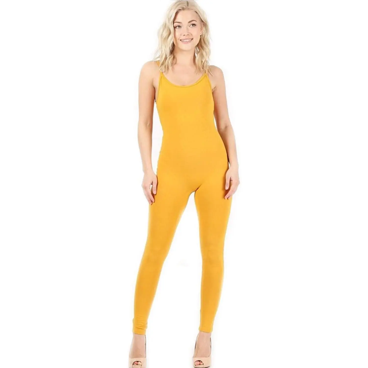 Women's Cotton Spaghetti Strapped Yoga Bodysuit Catsuit Jumpsuit Reg/Plus Size