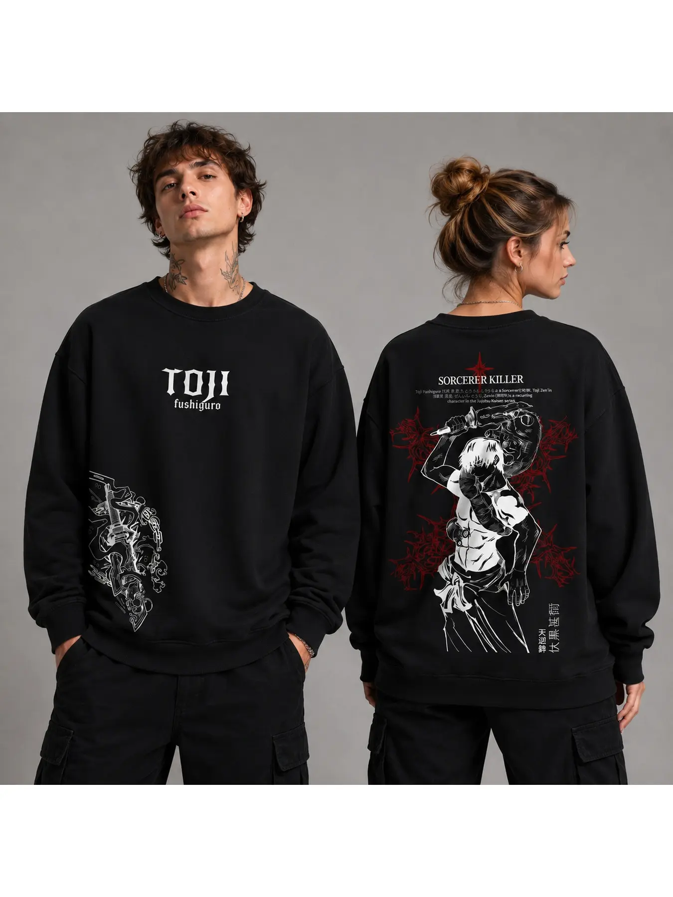 Jujutsu Kaisen Toji Fushiguro Sorcerer Killer Double-Sided Graphic Sweatshirt Black Crewneck & Hoodie, Perfect Gift Cool Shirts,Graphic Oversized Heavyweight Fleece Crewneck Sweatshirt / Fleece Hoodie for Men & Women, Workout Crewneck & Hoodie,y2k hoodie