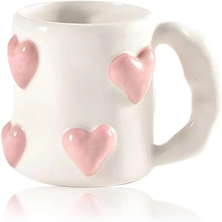 Heart Coffee Mug  Love Ceramic Cup 17oz Valentine's Day Couple Mug Cute   Mugs for Anniversary Wedding Engagement Couple Gifts