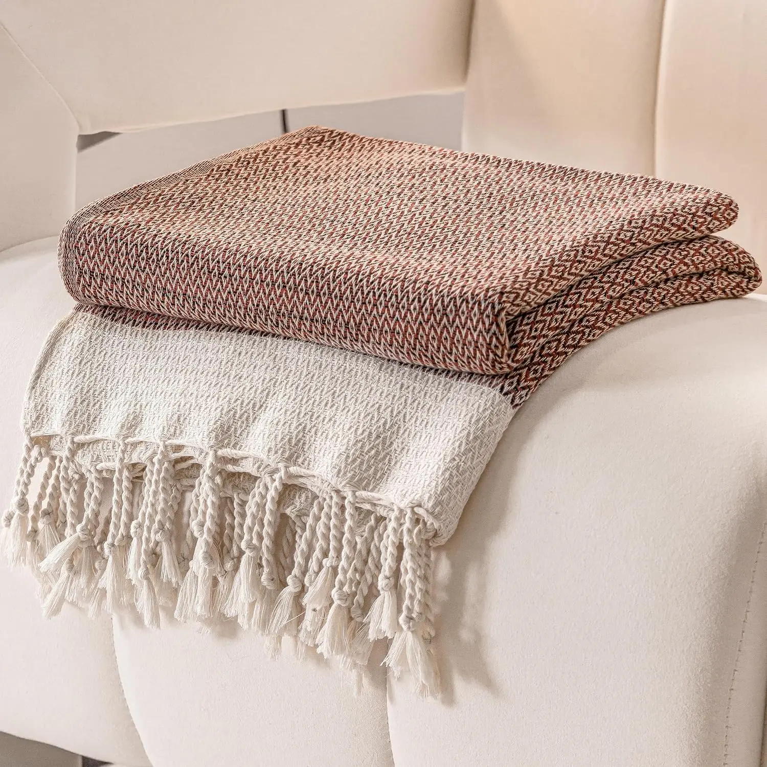 Boho Blanket |50”x60”| Burnt Orange Fall Throw Blankets for Bed Sofa Couch Outdoor  Turkish Throws and Blankets for Sofa Bedroom Picnic Blankets Yoga Blanket