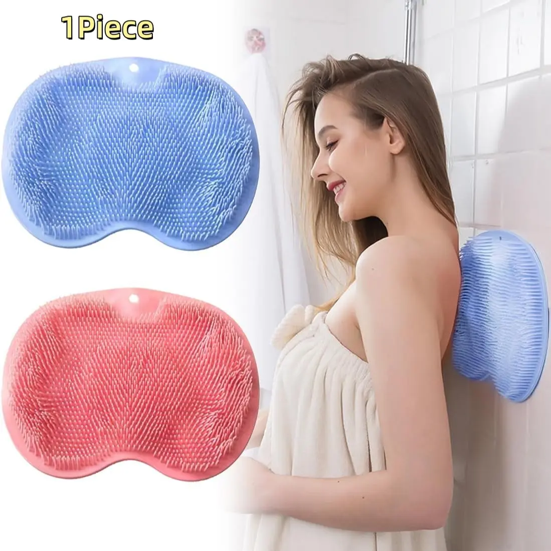 Silicone Shower Back and Foot Scrubber, Wall-Mounted Back Scrubber Brush with Suction Cup, Bathroom Foot Pad Exfoliator, Dead Skin Remover, Body Wash Scrubber, Bathroom Gadgets
