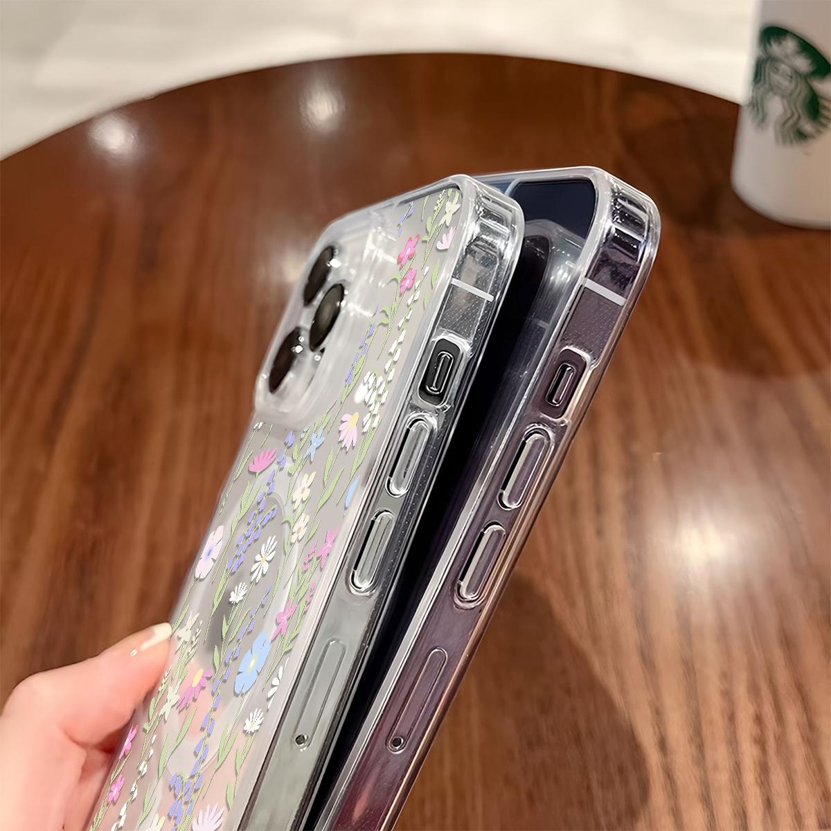 Wild Floral Pattern Magnetic Clear Compatible with MagSafe Shockproof Protective Phone Case Cover for iPhone X 11 12 13 14 15 16 17 Pro Max Plus Air 17e