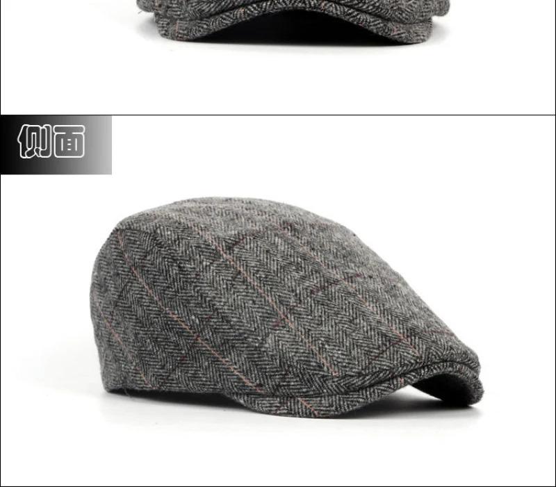 HT1329 Berets for Men Autumn Winter Men Cap Wool Beret Hat Retro Plaid Advanced Flat  Cap Classic Vintage Striped Beret Cap