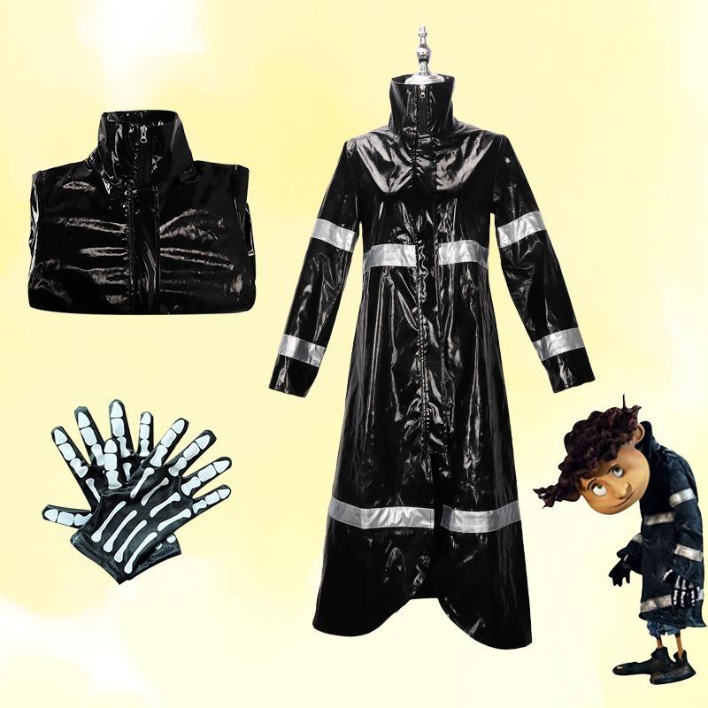 Movie Coralin Cosplay Costume Wybie COS Coat Adult Halloween Dress Up Party Yellow Raincoat Jacket Anime Cartoon Costume Wig