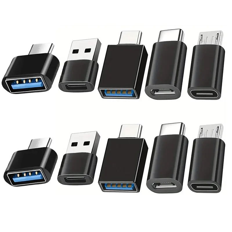 10Pcs USB C Male to USB A Female Adapter Kit, OTG Converter Dongle for Charging, Data Sync and Data Transfer, Micro USB to Type C Connector Compatible with Android Car Laptop Power Bank