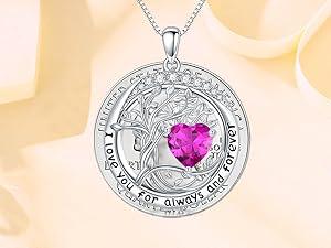 TOUPOP Valenitnes Day Gifts, Tree of Life Birthstone Necklaces for Women, White Gold Gold Plated 925 Sterling Silver Celtic Jewelry Austrian Crystal Pendant Necklace, Anniversary Wedding Jewelry Irish Birthday Gifts