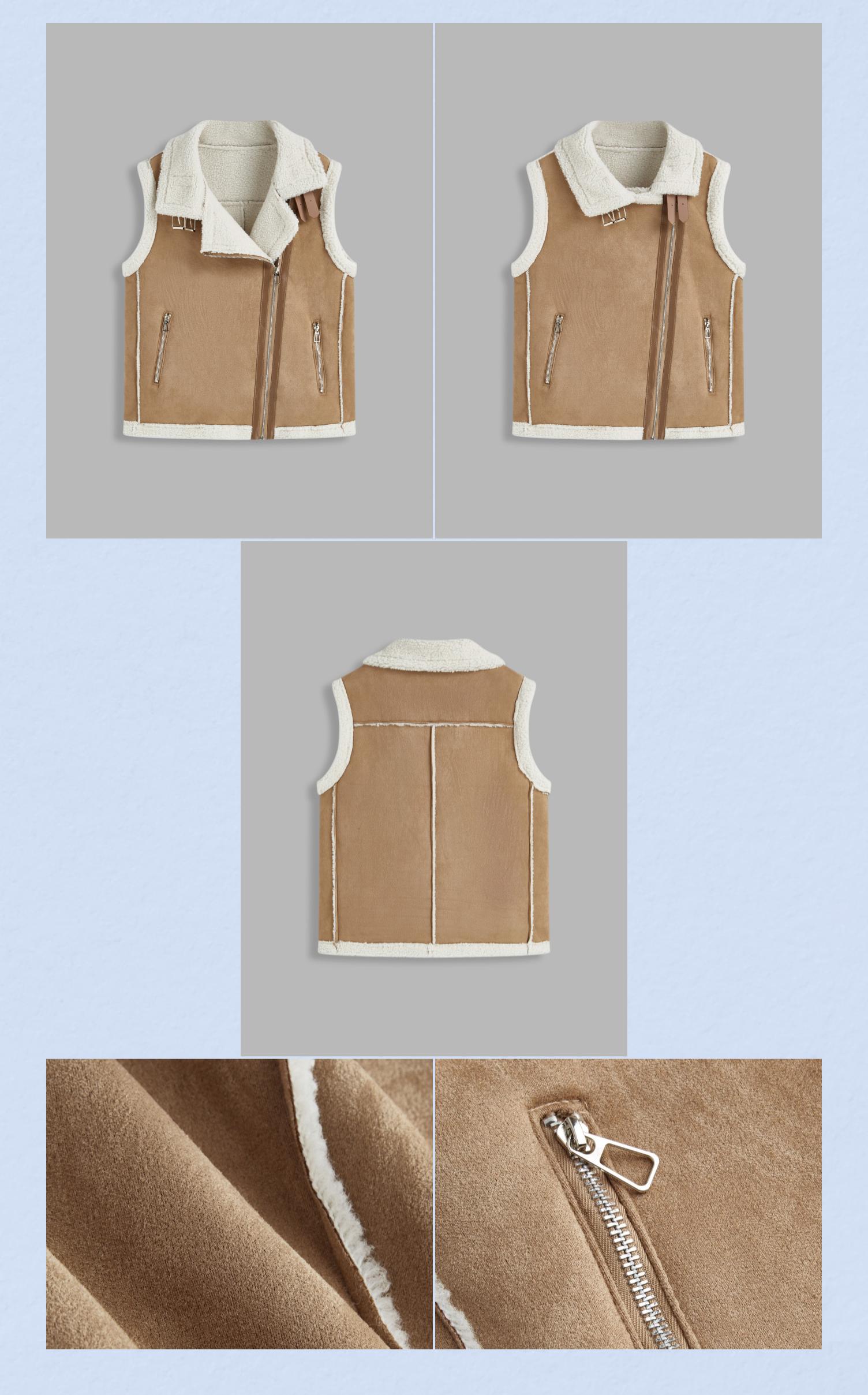 Cider [size L-XXL] Faux Shearling Collar Oversized Jacket Vest