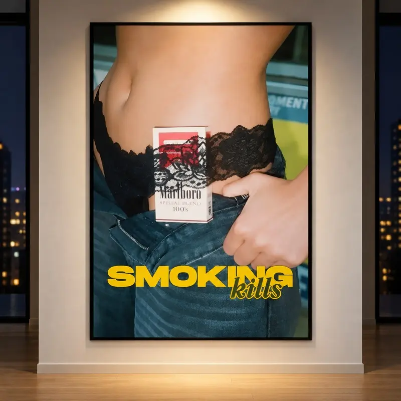Retro Poster, 90s Y2K Vintage Art Print, Smoking Kills Poster, Cool Girl Aesthetic Wall Art, Edgy Fashion Poster, Retro Advertising Art for Bedroom Dorm Living Room, Aesthetic Room Decor, Gift for Her
