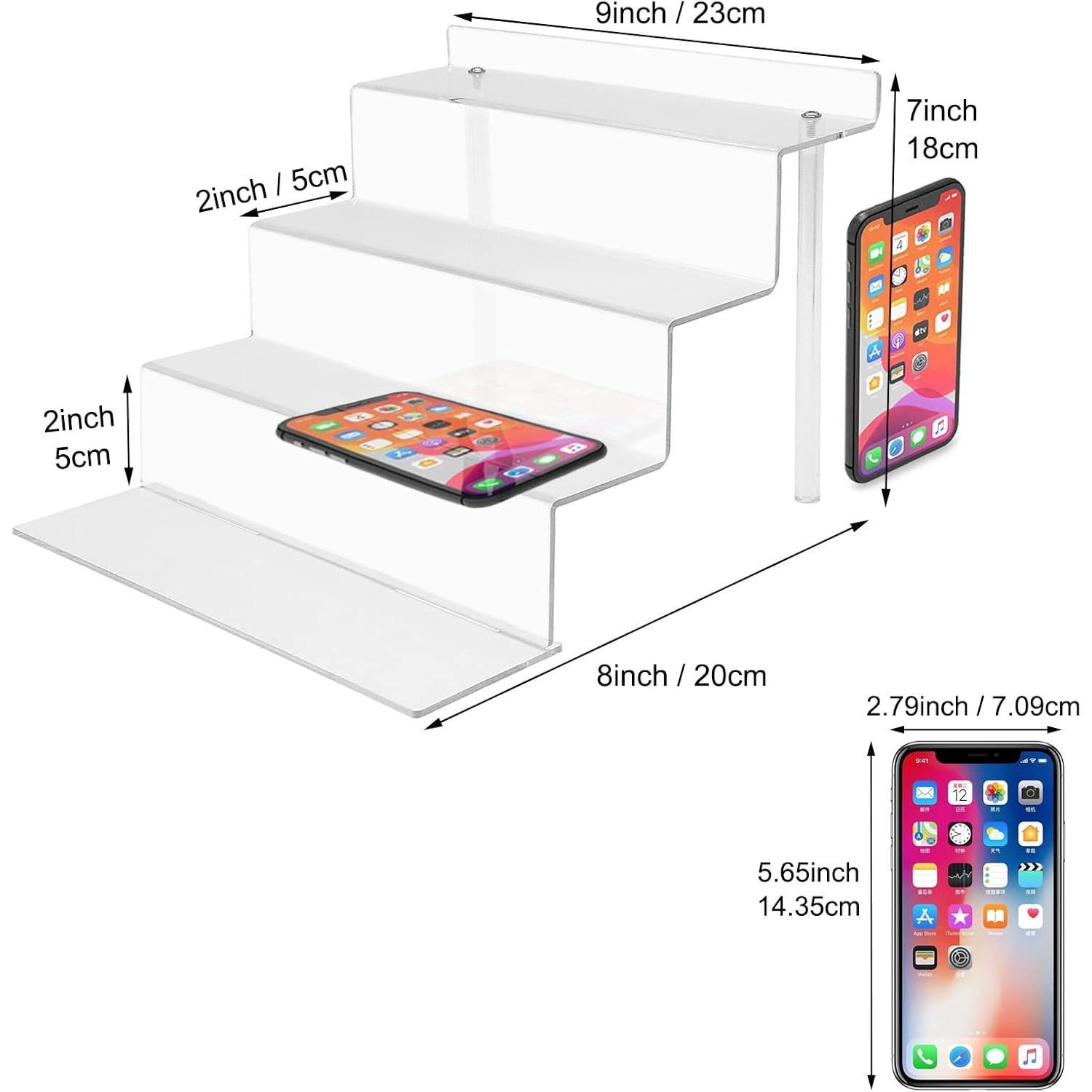 4 Tier 9"  Riser Display Shelf - 2 Sets Clear Organizer for Perfume,  POP, Decoration and Collection Stand