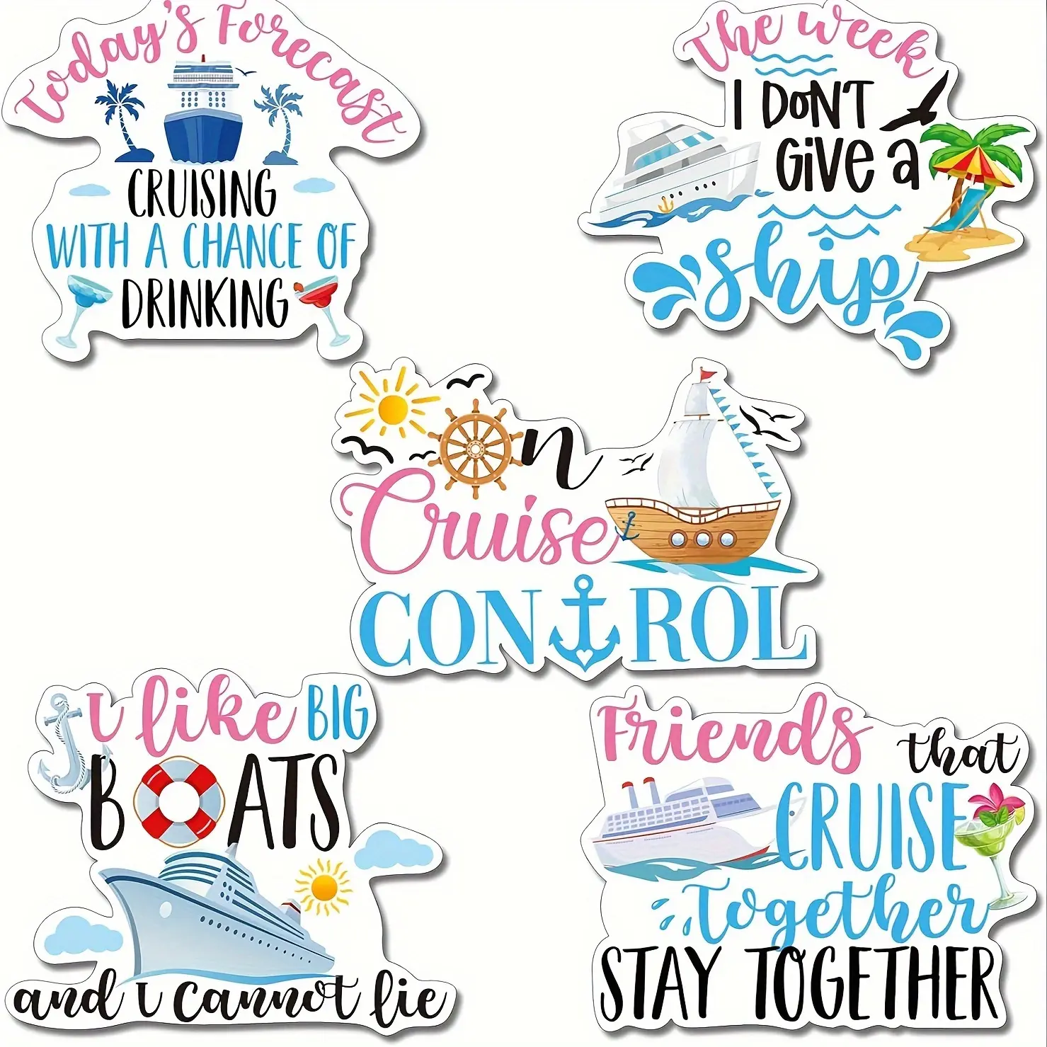 5 Pcs Rubber Magnetic Fridge Stickers - Humorous Cruise Ship Door & Refrigerator Decor - Strong Magnetism, Waterproof, Vivid Print Plaques & Wall Art Decorations (Fresh Style) 7.6 x 6.2 Inch