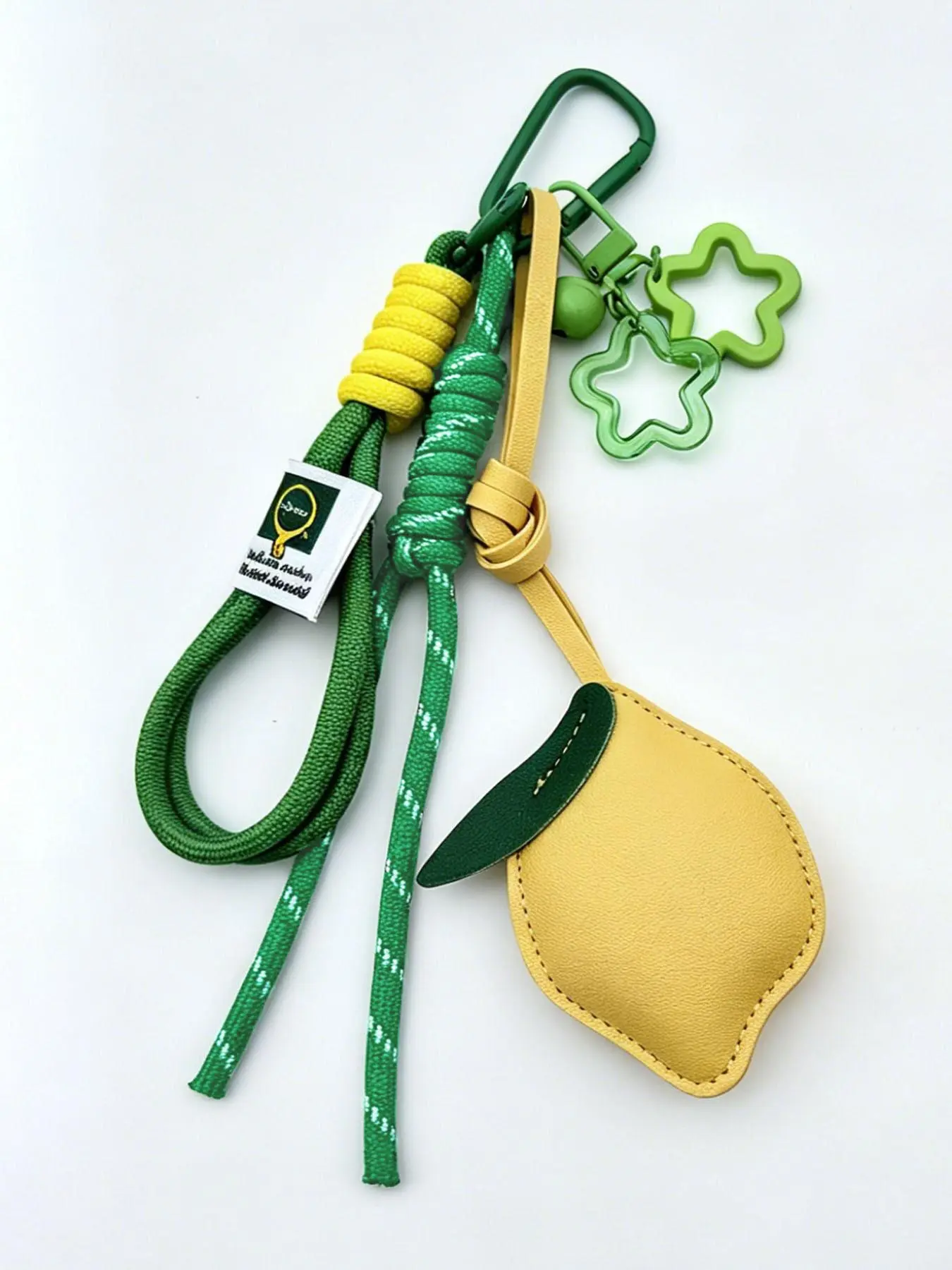 Lemon Braided Cord Bag Charm, Color-Blocking Star and Bell Cluster Pendant, Fresh and Vibrant, Stylish Playful Charm for Bags, Cute Bag Charms, Trendy Bag Charms, Keys, Earphone Cases, Charms for Purses, Purse Accessories Charm, Charm Accessory