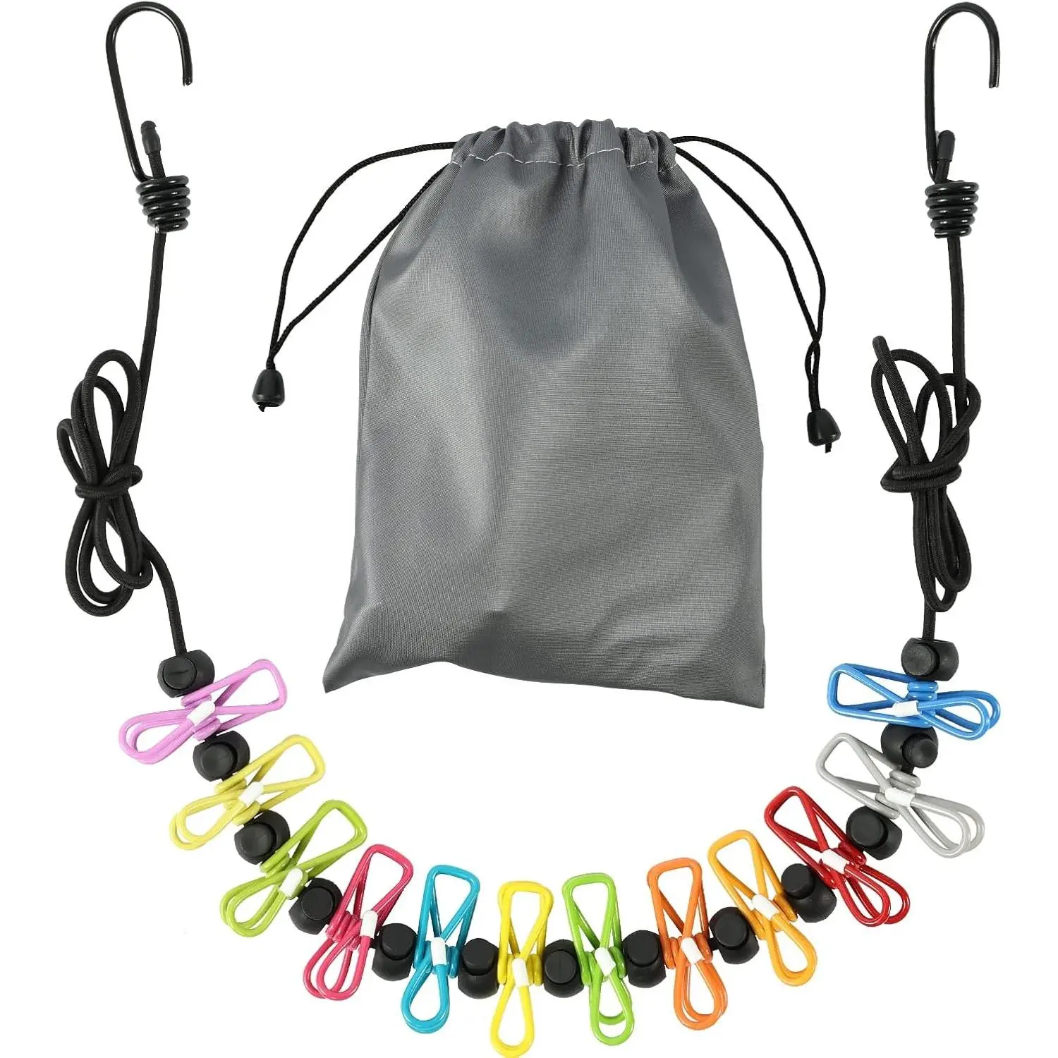 Retractable Travel Clothesline with 12 Clips, Portable Indoor Outdoor Laundry Drying Line for Camping, RV, Hotel, Stretchable 10-12 Feet, Waterproof Bag IncludedGift
