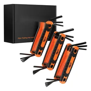 25PC Folding Allen Key Set, Compact Sae and Metric Tool for Bikes, DIY, Archery, Color-coded Allen Wrenches Stamped with Sizing Info, Portable and Durable
