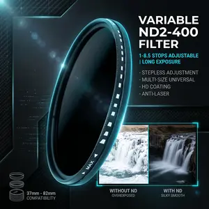 Adjustable Neutral Density Filter Nd2-400, 1-8.5 Stops, Laser Protection, Slow Shutter, Landscape Photography, 37-82mm Sizes, Camera Accessories