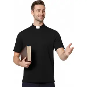 Men's Short Sleeve Tab Collar Clergy Priest T-Shirt Minister Priest Costume Outfit Tops