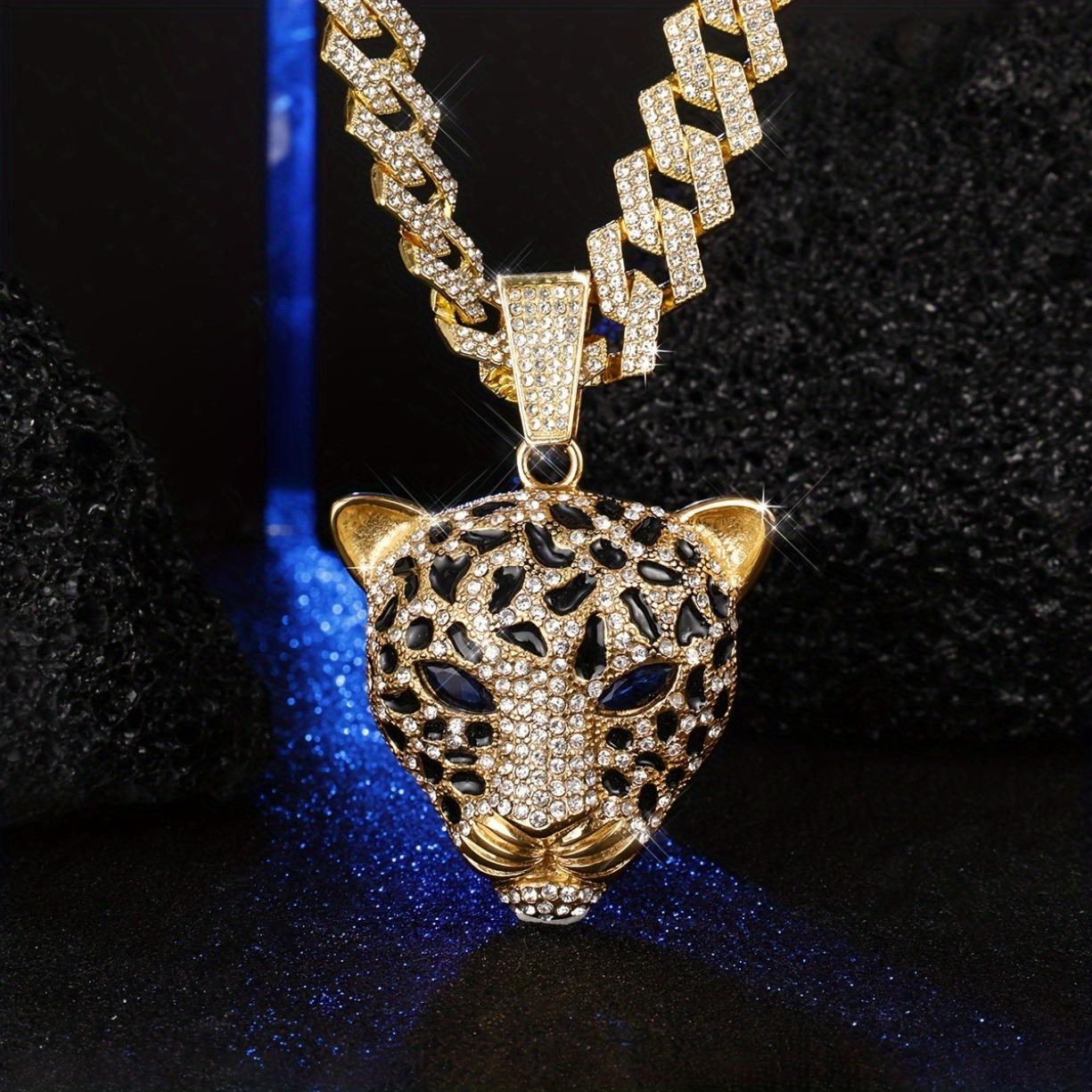 Black Panther Blue Eye Leopard Head Necklace VVS Moissanite Iced Out Cuban Chain Hip Hop Streetwear Jewelry for Men Dominant Style Gift