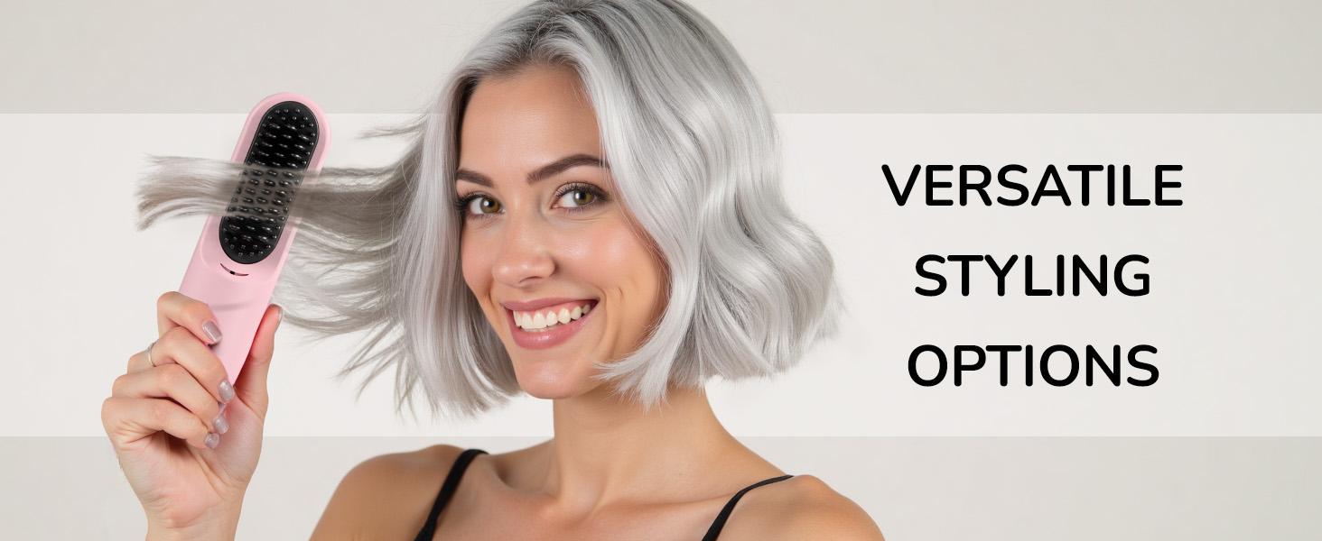 Go Brush Pro for Short Hair 2026 Hair Straightener Brush 300M Negative Ions,Portable Cordless Straightening Comb for Women,Fast Heating 4 Temps for Frizz-Free Smooth Hair Travel Gift Light Pink