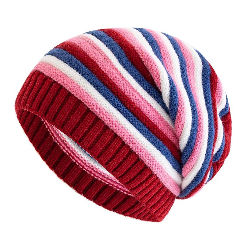 New Women Slouchy Winter Hats Keep Warm Beanie Hat Striped Design Casual Knitted Cap