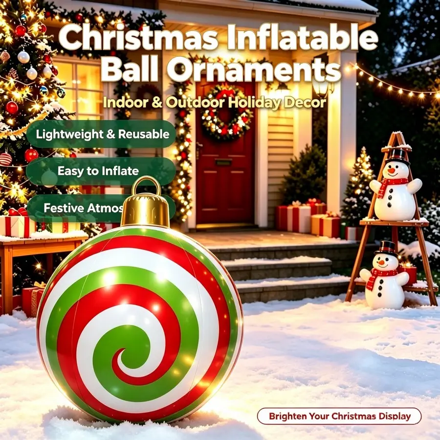1 piece 60 cm large inflatable candy ball, thick PVC material, holiday party decoration, sweet candy Christmas ball, Ornaments
