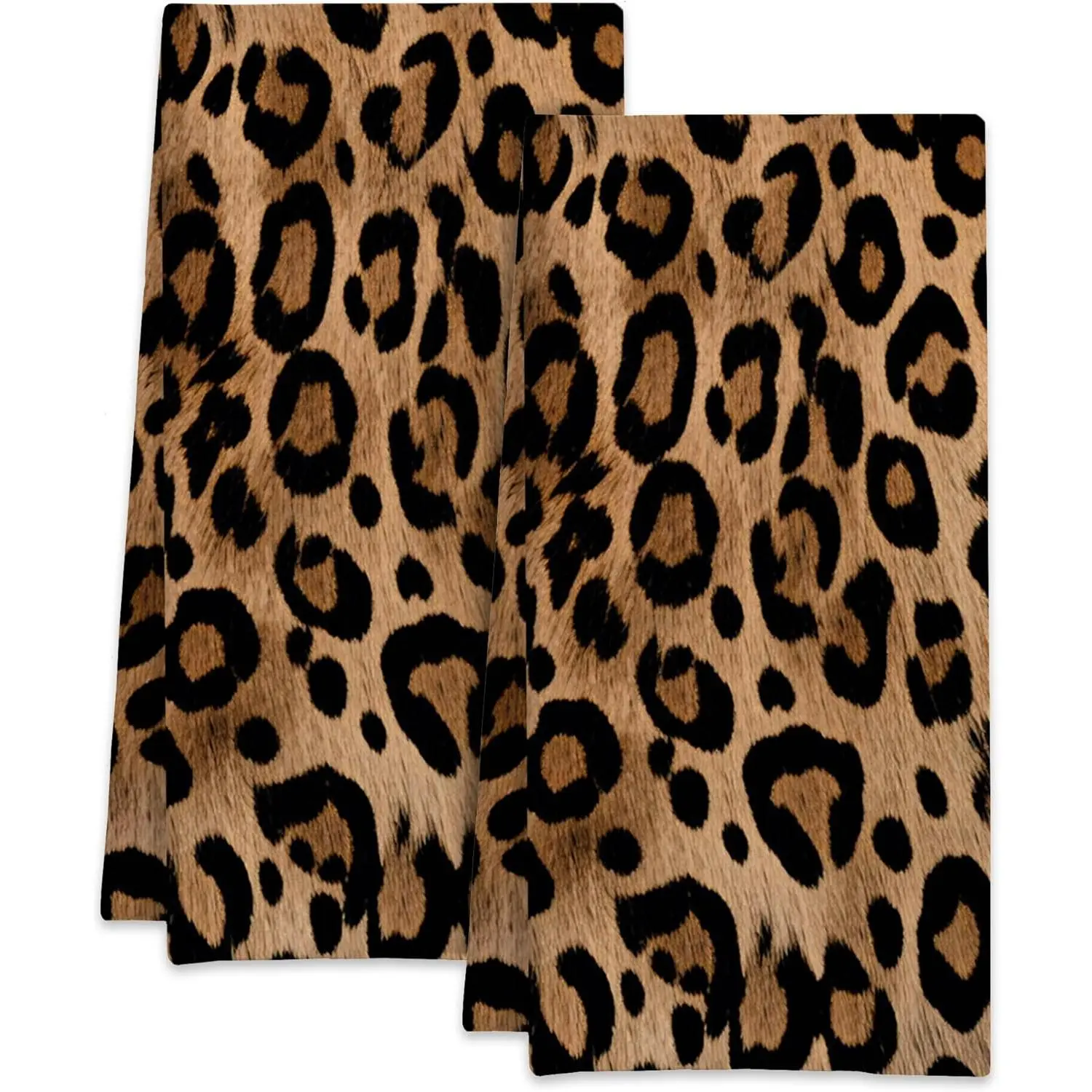 Leopard Print Polyester Kitchen Dish Towels - 16x24 in Farmhouse Ultra-Absorbent Towels for Cooking, Cleaning, Bathroom Decor (Set of 2)
