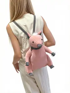 Punk Rivet Mouse Backpack, Unique 3D Plush Animal Bag, Trendy Spike Collar Mouse Doll Backpack, Cartoon Style Shoulder Bag for Women
