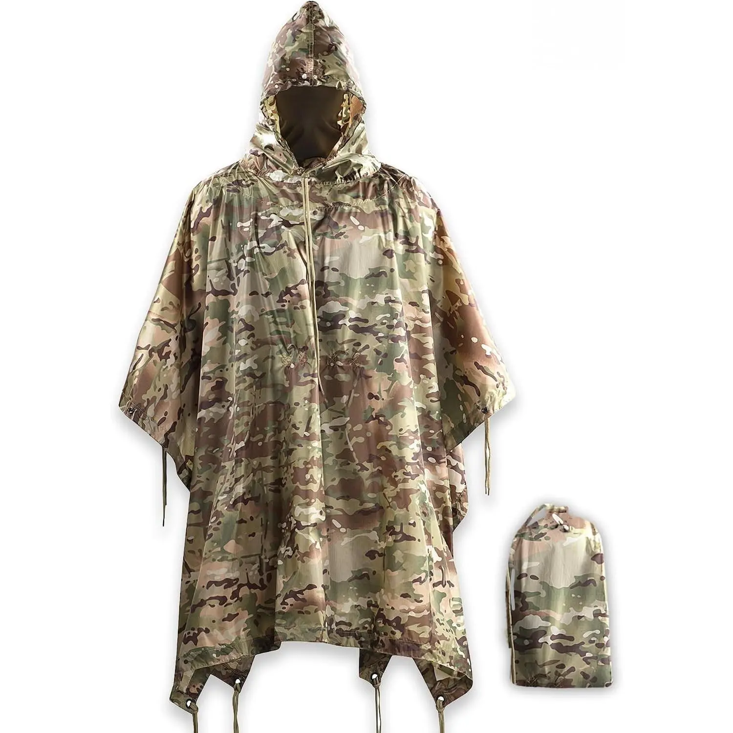 Tactical Rain Poncho - Army Military Poncho Shelter - Waterproof Ripstop Camping Hiking Outdoor Hunting Rain Ponchos