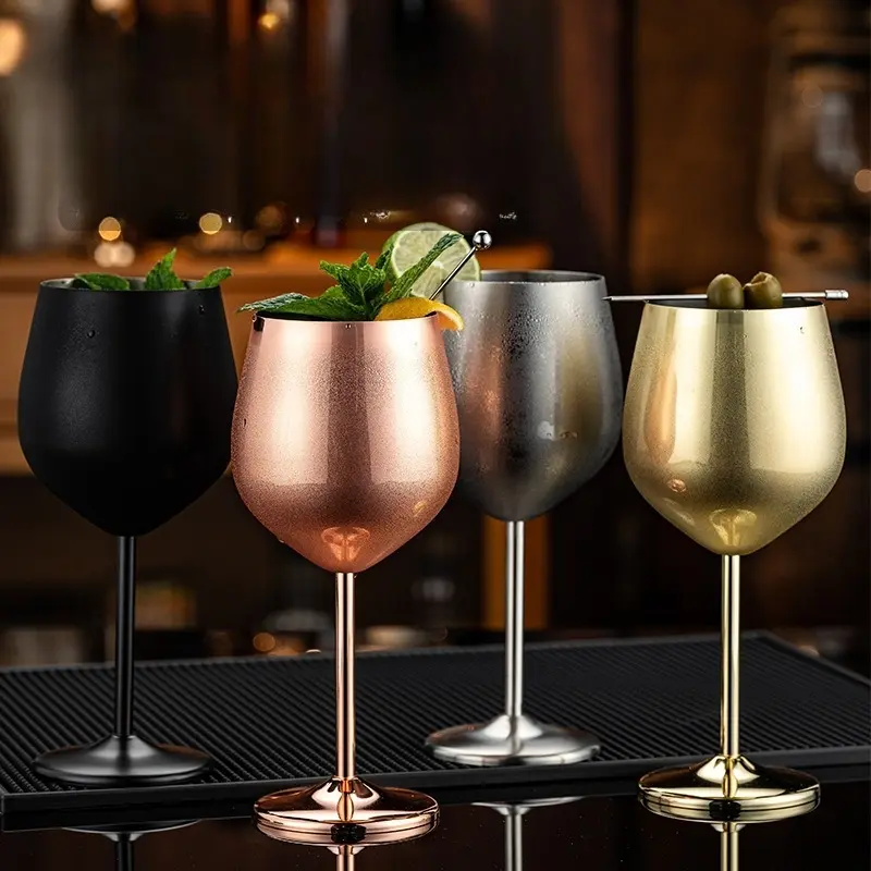European light luxury stainless steel single-layer drop-resistant goblet 18oz large-capacity electroplated wine glass champagne glass