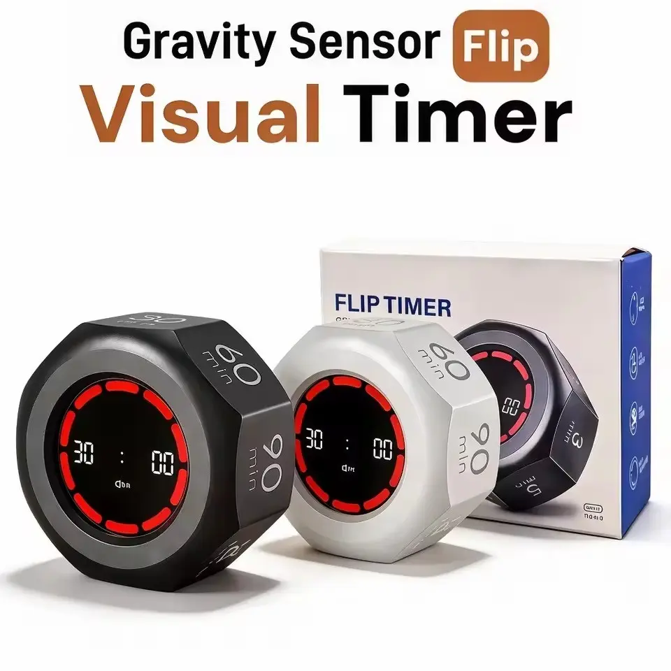 Gravity Sensor Flip Timer, LED Display, Rechargeable Mini Cube, 1-90 Minutes, Ideal for Cooking, Studying, Showering