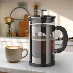 French Press Coffee Maker 21oz 0.6 L, Single Serve Small Pot, Heat Resistant Thickened Borosilicate Glass,Stainless Steel Brewer,Cold Brew Cafetera Teapot for Kitchen Travel Camping, Dark Pewter