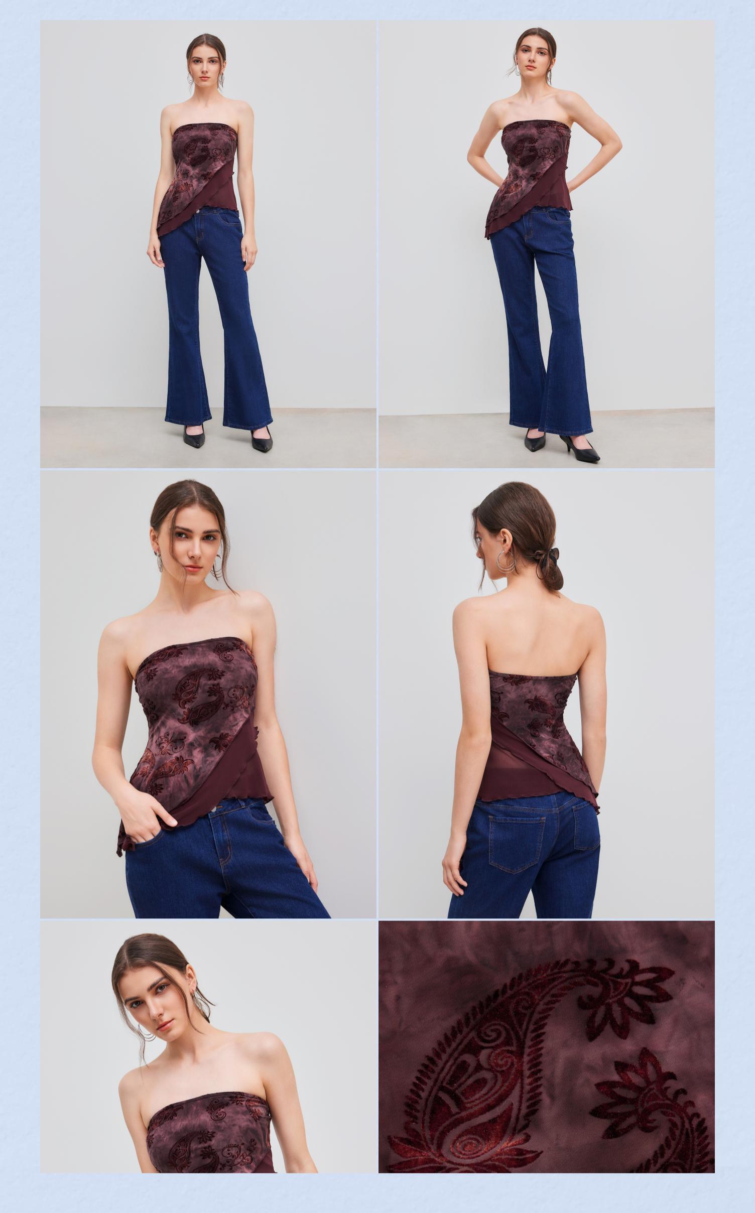 Women's Jacquard Paisley Asymmetrical Hem Tube Top - 2 Colors, Size 2-10 SummerWins