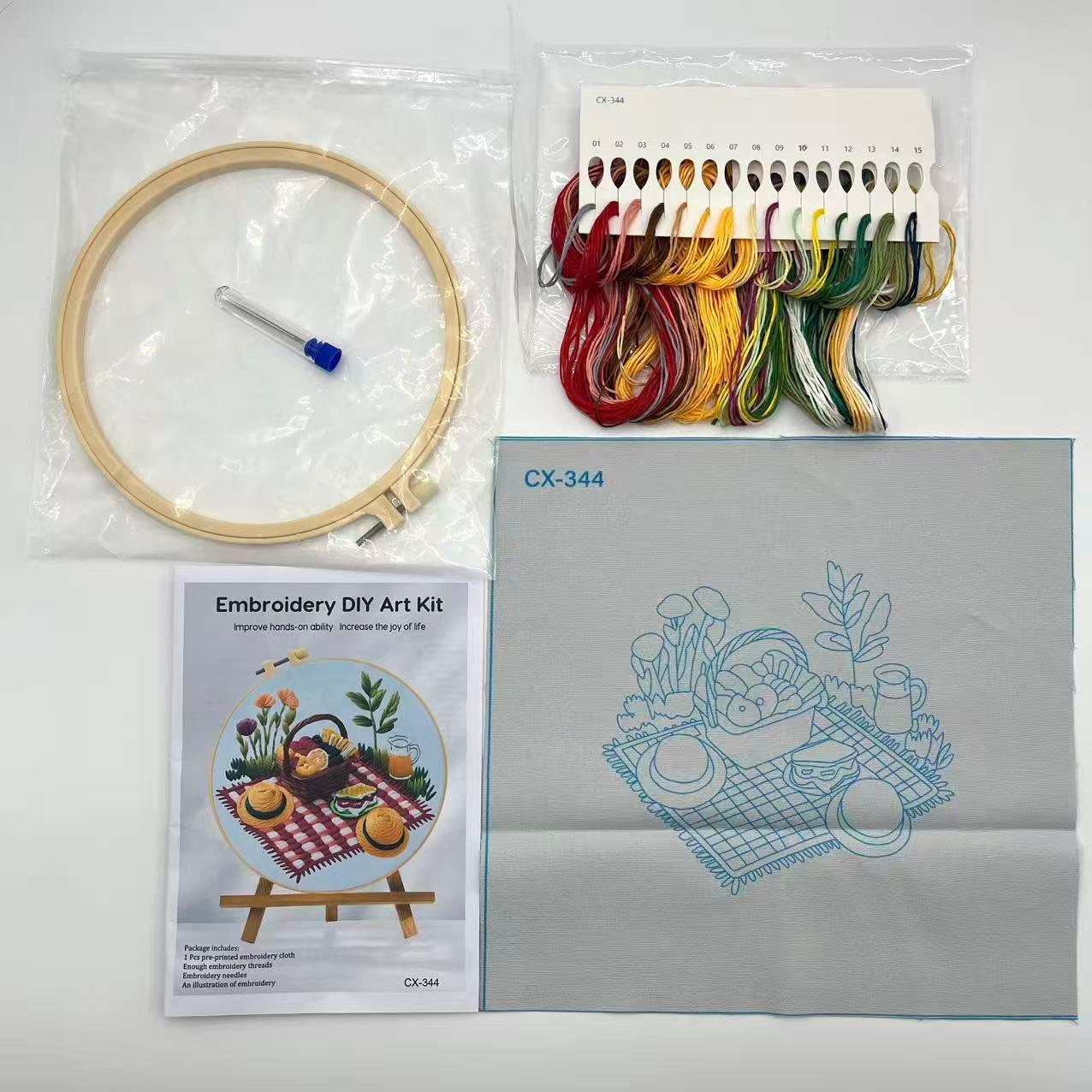 Christmas Flower Picnic Embroidery Kit – DIY Holiday Stitching with English Guide for Beginners