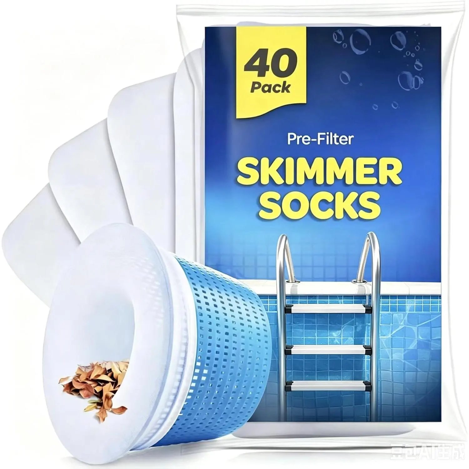 40 Pack Pool Skimmer Socks for Pool Filters, Filters Baskets and Skimmers to Filter Debris and Leaves, Protact Filter System of Inground and Above Ground Pools