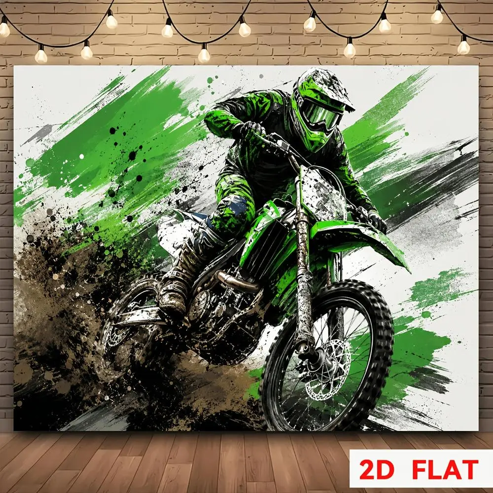 2D Flat Glam Look Photo Backdrop - HD-Printed Polyester Fabric, Motocross Splash Art Pattern, Soft Lightweight Foldable, Ideal for Photo Studio Portrait Shoots