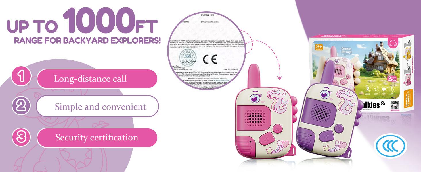 Walkie Talkies for Ages 3-9 - 2 Pack Outdoor Adventure Toys with 1000ft Range,Unicorn Toys Birthday Gifts for 4 5 6 7 8 Year Old Girls Easter Gifts