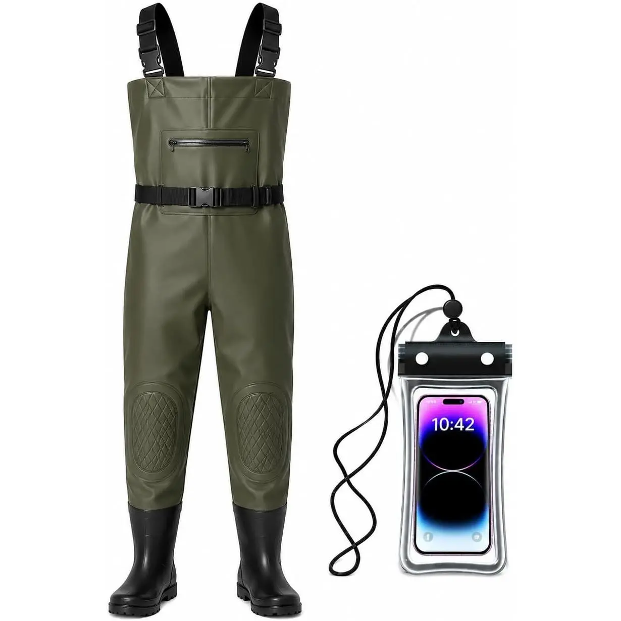Fishing Waders, PVC  Bootfoot Waders for Men Women, Reinforced , Adjustable Straps, AntiSlip Sole