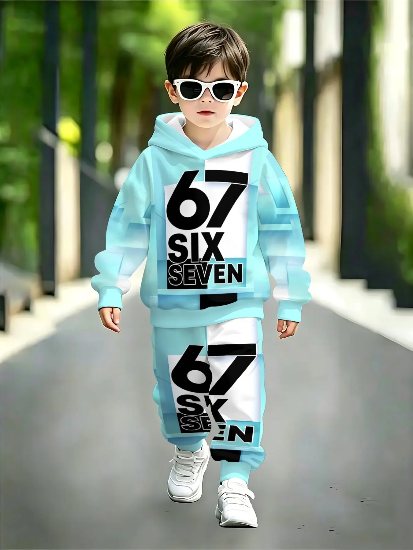 Boys' Cartoon Print Hoodie Set, Casual Loose-Fitting Suit for Spring & Fall, Daily Wear School, Comfortable Kids Clothing