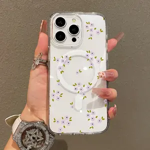 Soft Girl Magnetic Case for iPhone11/12/13/14/15/16/17/promax, Lilac Tiny Bloom Olive Leaf Soft Pattern Lightweight, Drop-Proof, MagSafe Compatible | Perfect for Teen Girls